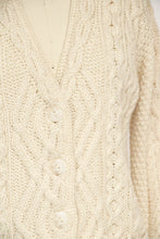 Load image into Gallery viewer, Y2K Wool Knit Irish Cardigan Aran Fisherman Sweater S