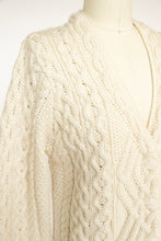 Load image into Gallery viewer, Y2K Wool Knit Irish Cardigan Aran Fisherman Sweater S