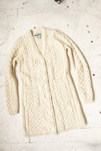 Load image into Gallery viewer, Y2K Wool Knit Irish Cardigan Aran Fisherman Sweater S