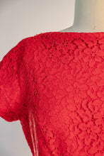 Load image into Gallery viewer, 1950s Dress Red Lace Fitted Cocktail Party S