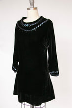 Load image into Gallery viewer, 1960s Mini Dress Velvet Sequin Black Mod S