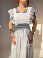 Load image into Gallery viewer, 1970s Apron Maxi Duster Dress Swiss Dot M