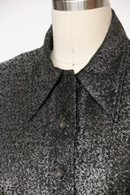 Load image into Gallery viewer, 1970s Dress Metallic Silver Lamé Shirtfront Dagger Collar M