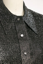 Load image into Gallery viewer, 1970s Dress Metallic Silver Lamé Shirtfront Dagger Collar M
