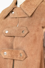 Load image into Gallery viewer, 1970s Cape Brown Suede Coat Leather Patchwork Suede