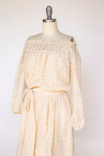 Load image into Gallery viewer, 1970s Dress Chiffon Embroidered Off Shoulder Gilberts for Tally S