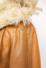 Load image into Gallery viewer, 1970s Coat Leather Mongolian Lamb Reversible Hooded M