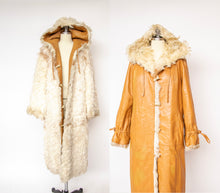 Load image into Gallery viewer, 1970s Coat Leather Mongolian Lamb Reversible Hooded M