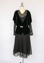 Load image into Gallery viewer, 1920s Dress Black Velvet Chiffon Illusion Deco M