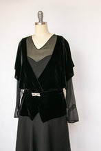Load image into Gallery viewer, 1920s Dress Black Velvet Chiffon Illusion Deco M