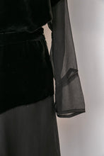 Load image into Gallery viewer, 1920s Dress Black Velvet Chiffon Illusion Deco M