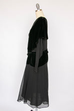 Load image into Gallery viewer, 1920s Dress Black Velvet Chiffon Illusion Deco M
