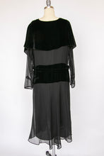 Load image into Gallery viewer, 1920s Dress Black Velvet Chiffon Illusion Deco M