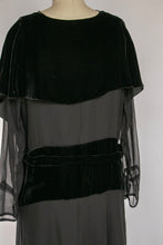 Load image into Gallery viewer, 1920s Dress Black Velvet Chiffon Illusion Deco M