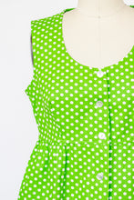 Load image into Gallery viewer, 1960s Shirt Dress Polka Dot Green S/M