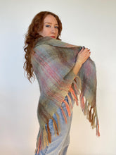 Load image into Gallery viewer, 1970s Wool Mohair Wrap Plaid Poncho Knit Shawl