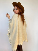 Load image into Gallery viewer, 1970s Poncho Crochet Woven Wool Boho Hippie Cape