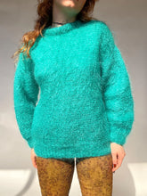 Load image into Gallery viewer, 1960s Sweater Teal Wool Mohair Chunky Oversized M
