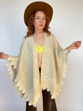 Load image into Gallery viewer, 1970s Poncho Crochet Woven Wool Boho Hippie Cape