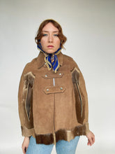 Load image into Gallery viewer, 1970s Cape Brown Suede Coat Leather Patchwork Suede