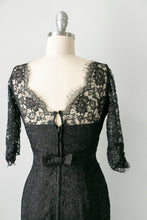Load image into Gallery viewer, 1950s Dress Black Illusion Chantilly Lace XS
