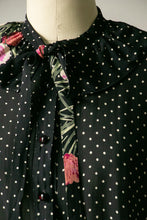 Load image into Gallery viewer, 1970s Dress Polka Dot Dark Floral Sheer Chiffon S