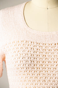 1950s Ensemble Crochet Cotton Knit Skirt Top Set XS / S