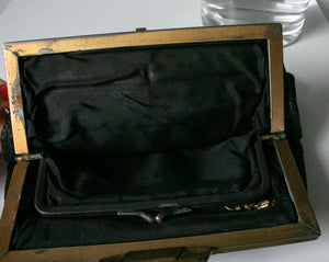 1950s Purse Black Leather Deco Clutch Bag