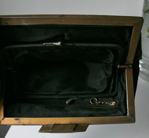 1950s Purse Black Leather Deco Clutch Bag