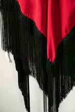 Load image into Gallery viewer, 1970s Fringe Shawl Red & Black Long