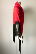 Load image into Gallery viewer, 1970s Fringe Shawl Red &amp; Black Long