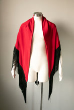 Load image into Gallery viewer, 1970s Fringe Shawl Red & Black Long