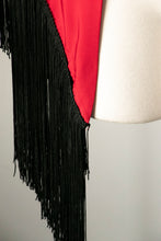 Load image into Gallery viewer, 1970s Fringe Shawl Red & Black Long