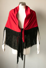 Load image into Gallery viewer, 1970s Fringe Shawl Red & Black Long
