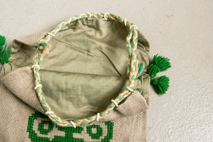 1940s Purse Embroidered Linen Drawstring Bag
