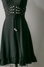 Load image into Gallery viewer, 1960s Dress Black Linen Beaded XS