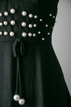 Load image into Gallery viewer, 1960s Dress Black Linen Beaded XS