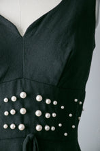 Load image into Gallery viewer, 1960s Dress Black Linen Beaded XS