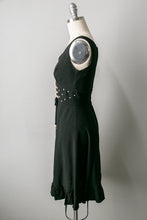 Load image into Gallery viewer, 1960s Dress Black Linen Beaded XS