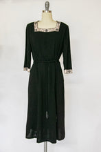 Load image into Gallery viewer, 1950s Dress Black Rayon Crepe Embroidered L