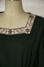 Load image into Gallery viewer, 1950s Dress Black Rayon Crepe Embroidered L
