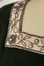 Load image into Gallery viewer, 1950s Dress Black Rayon Crepe Embroidered L