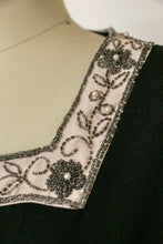 Load image into Gallery viewer, 1950s Dress Black Rayon Crepe Embroidered L