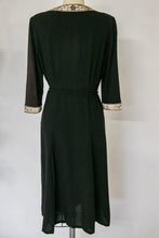 Load image into Gallery viewer, 1950s Dress Black Rayon Crepe Embroidered L