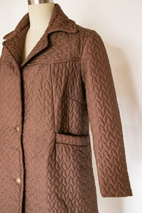 1960s Coat Quilted Brown Jacket S/M