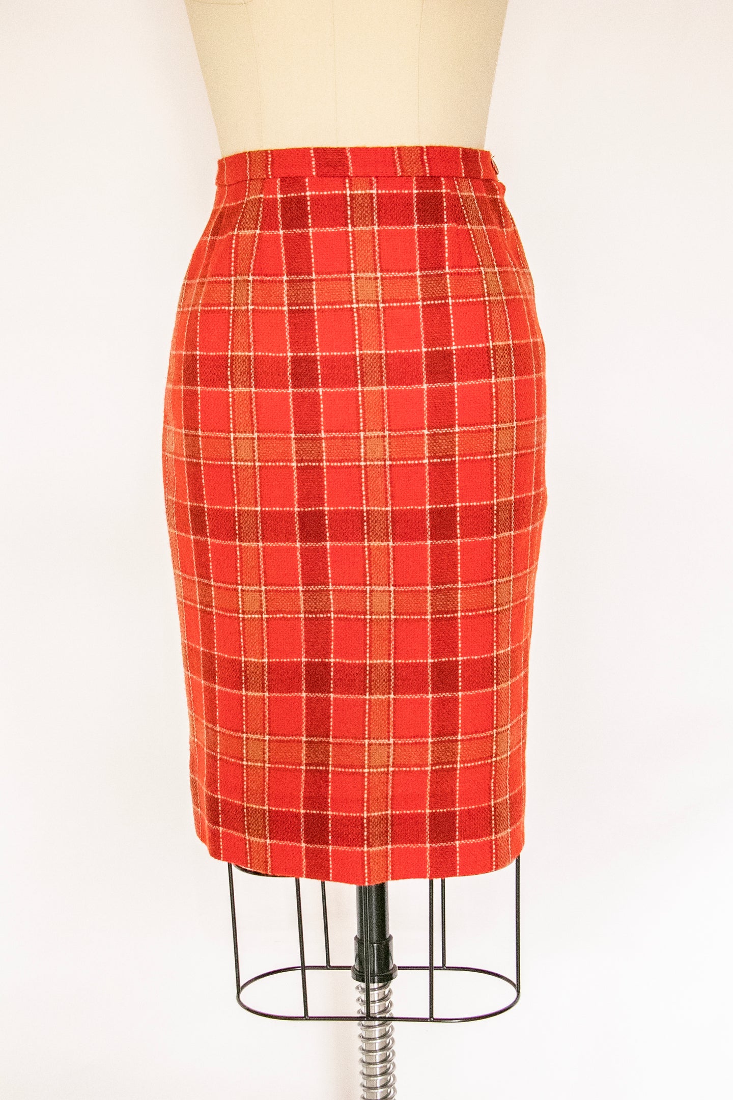 1970s Pencil Skirt Wool Plaid S/XS
