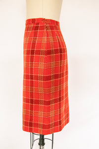 1970s Pencil Skirt Wool Plaid S/XS