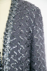 1970s Lilli Diamond Cardigan Sequin Mohair Sweater L