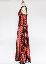 Load image into Gallery viewer, 1970s Maxi Dress Printed Shawl Set Fringe S