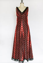Load image into Gallery viewer, 1970s Maxi Dress Printed Shawl Set Fringe S